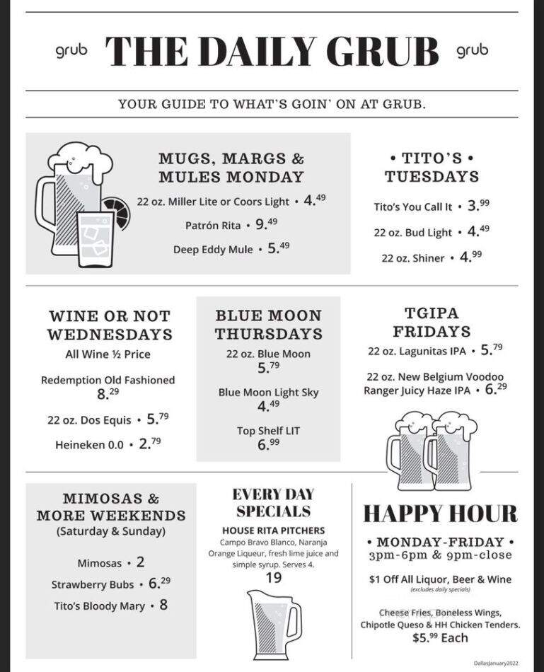 Grub Burger Bar - Dallas, TX menu_pic