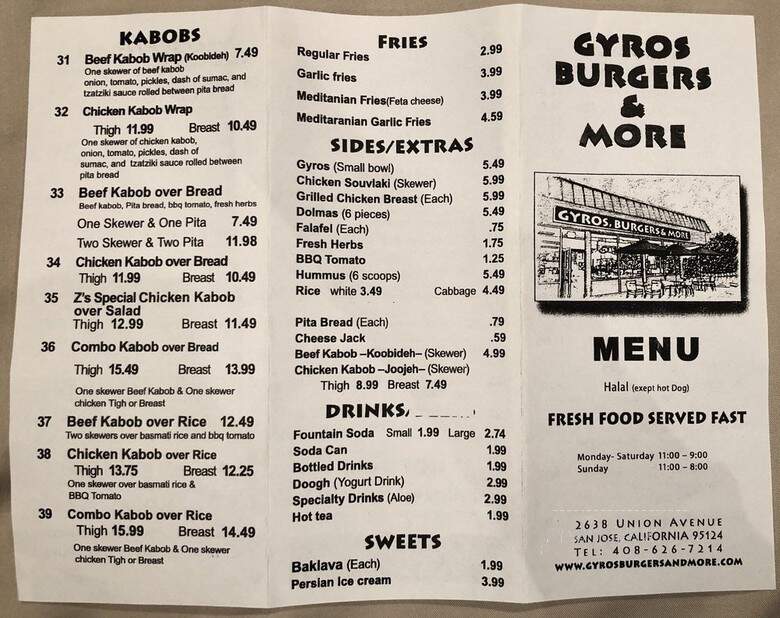 Gyros, Burgers & More - San Jose, CA menu_pic