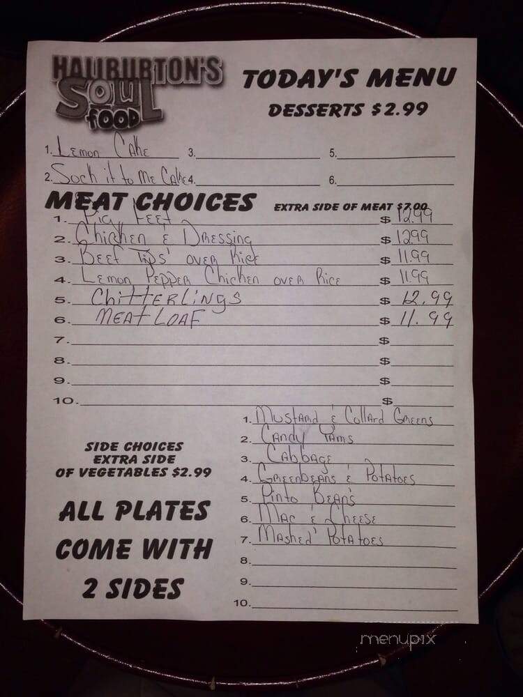 Haliburton's Soul Food @ Mimaws Kitchen - Waco, TX menu_pic