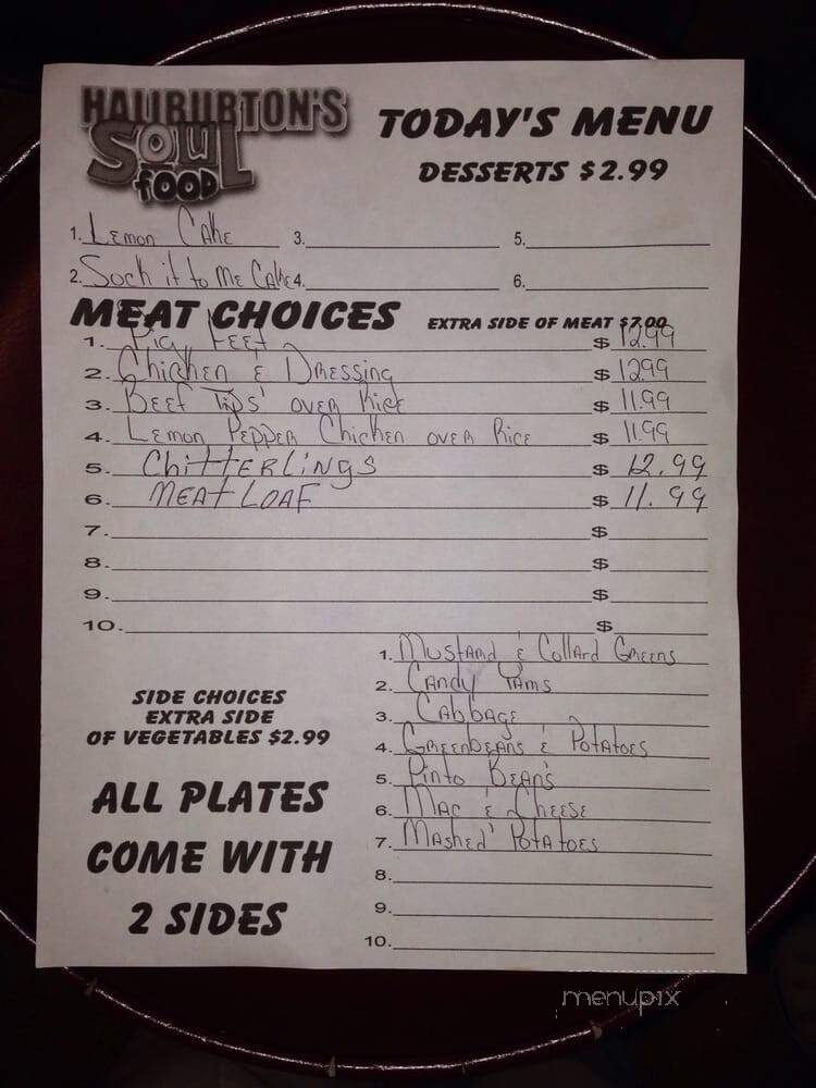 Haliburton's Soul Food @ Mimaws Kitchen - Waco, TX menu_pic