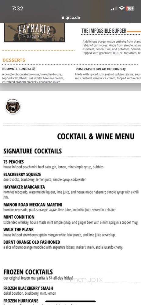Haymaker - Austin, TX menu_pic