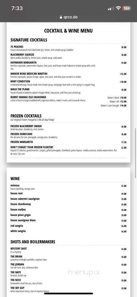 Haymaker - Austin, TX menu_pic