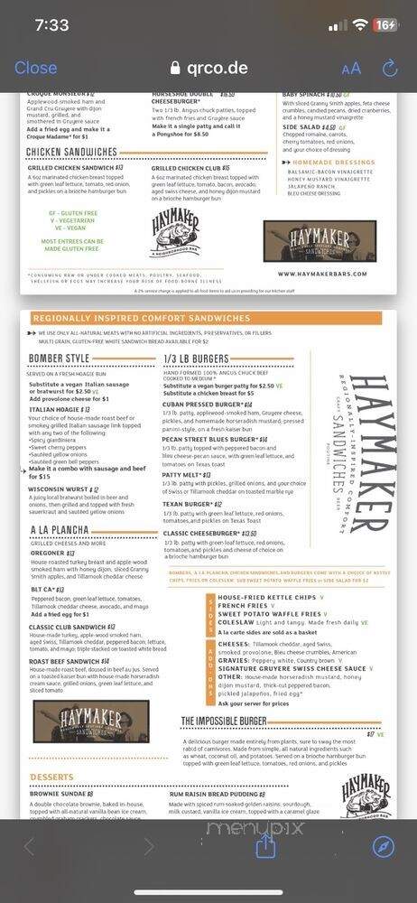 Haymaker - Austin, TX menu_pic