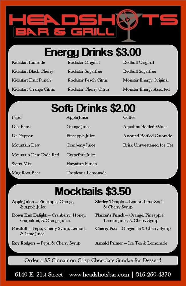 Headshots Bar & Grill - Wichita, KS menu_pic