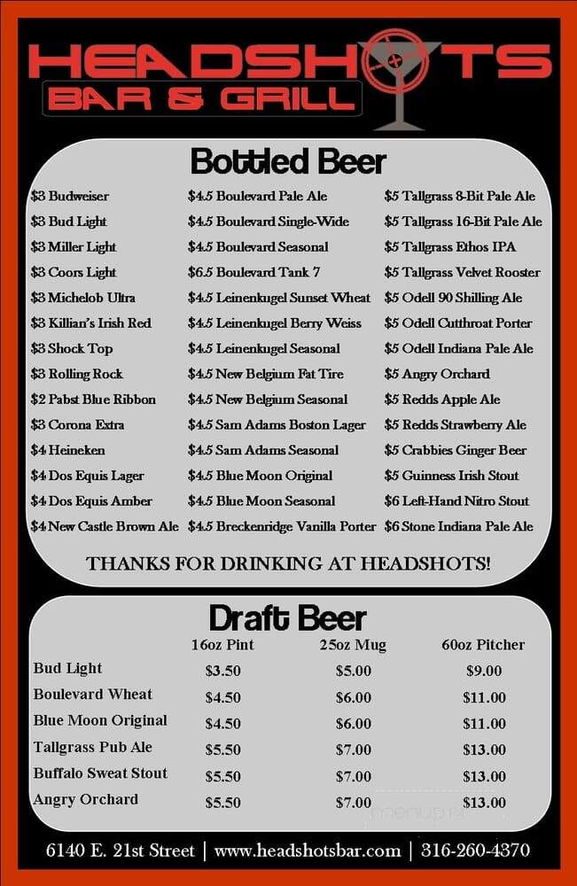 Headshots Bar & Grill - Wichita, KS menu_pic