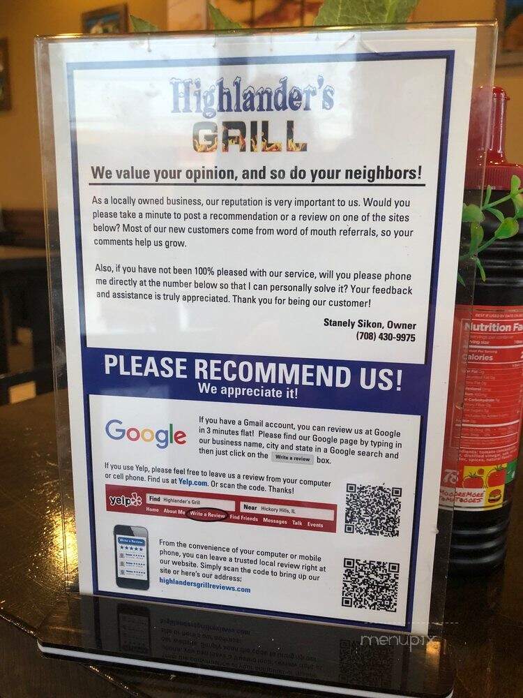 Highlander's Grill - Hickory Hills, IL menu_pic