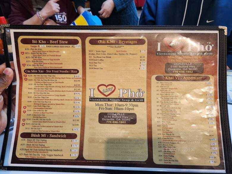 I Luv Pho - Doraville, GA menu_pic