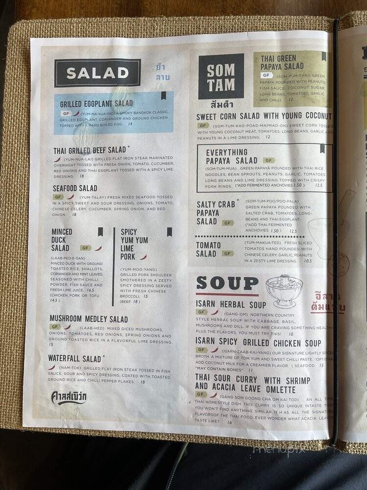 Isarn Thai Soul Kitchen - Kirkland, WA menu_pic