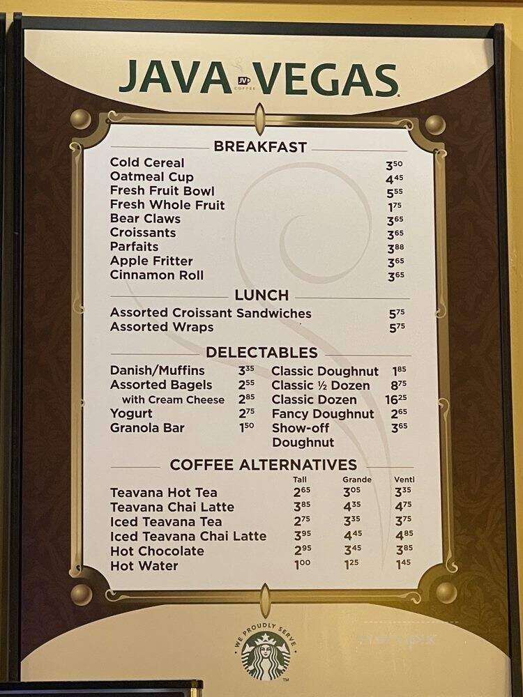 Java Vegas Coffee - Las Vegas, NV menu_pic