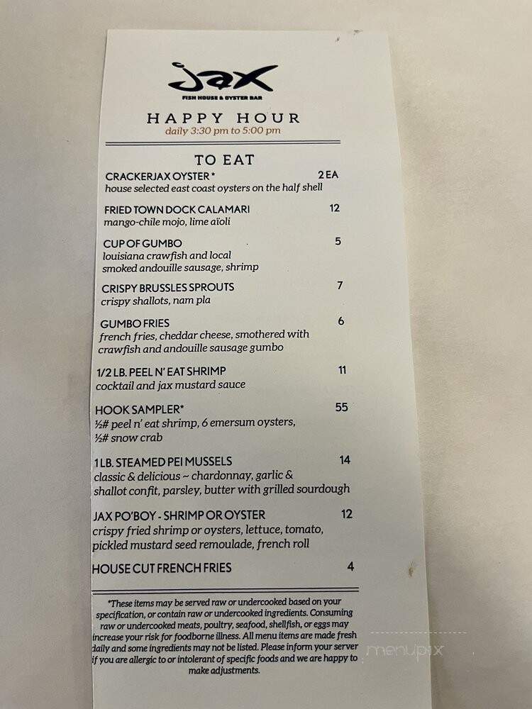 Jax Fish House - Glendale, CO menu_pic