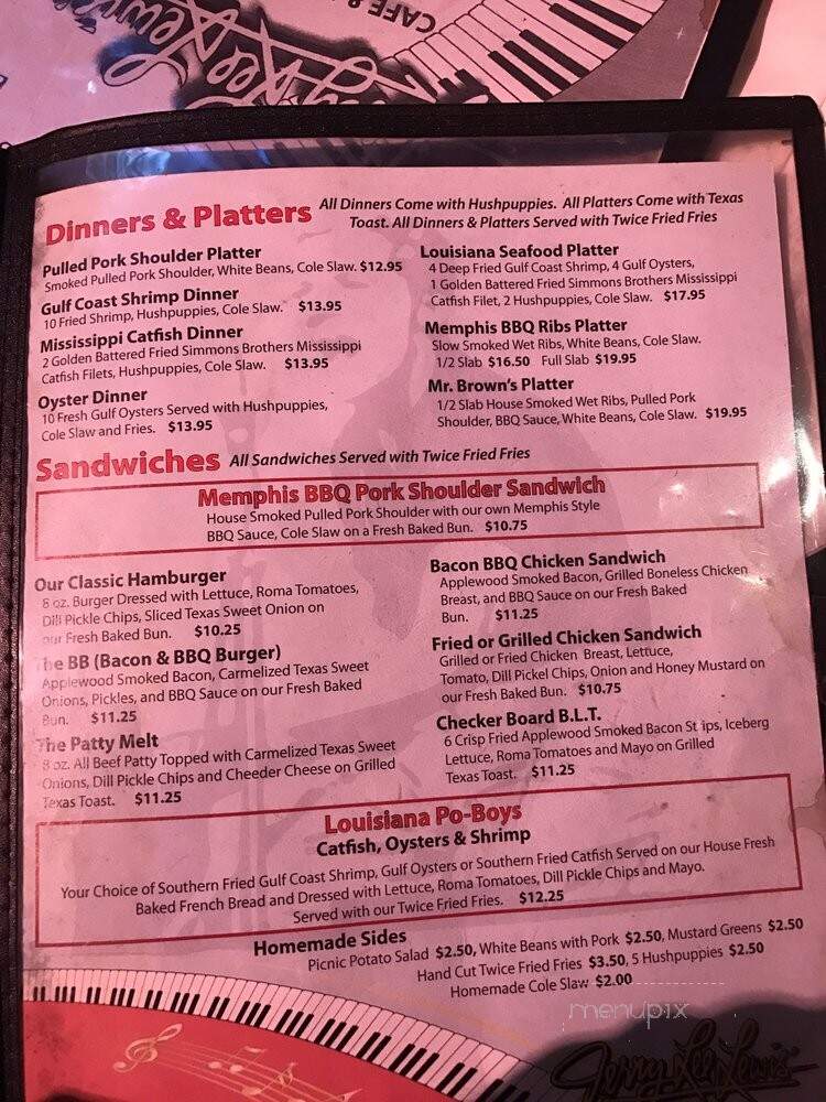 Jerry Lee Lewis' cafe and Honky Tonk - Memphis, TN menu_pic
