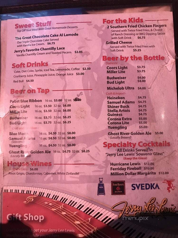 Jerry Lee Lewis' cafe and Honky Tonk - Memphis, TN menu_pic