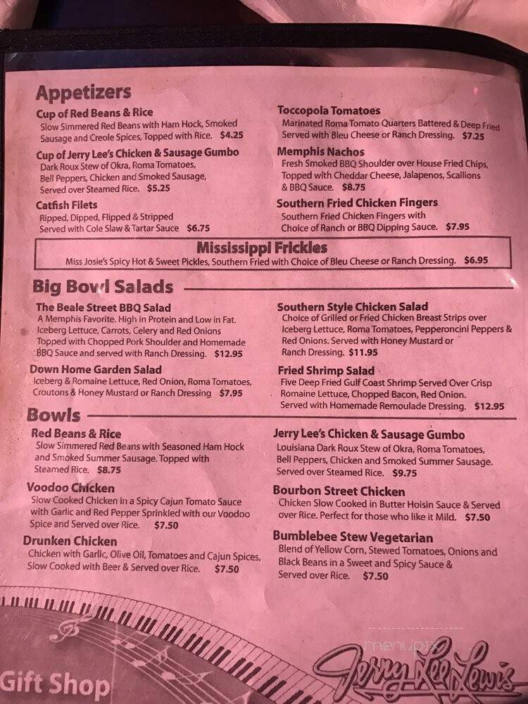 Jerry Lee Lewis' cafe and Honky Tonk - Memphis, TN menu_pic