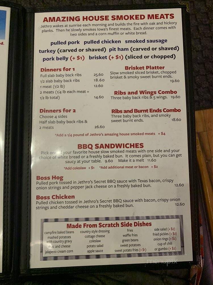 Jethros BBQ n' Pork Chop Grill - Johnston, IA menu_pic