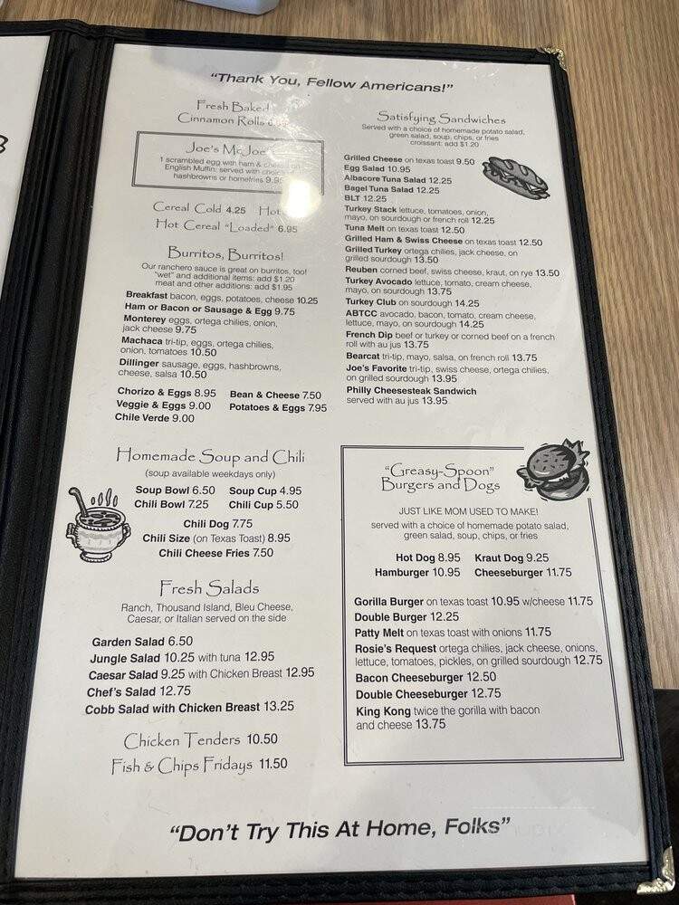 Joe's Place - Paso Robles, CA menu_pic