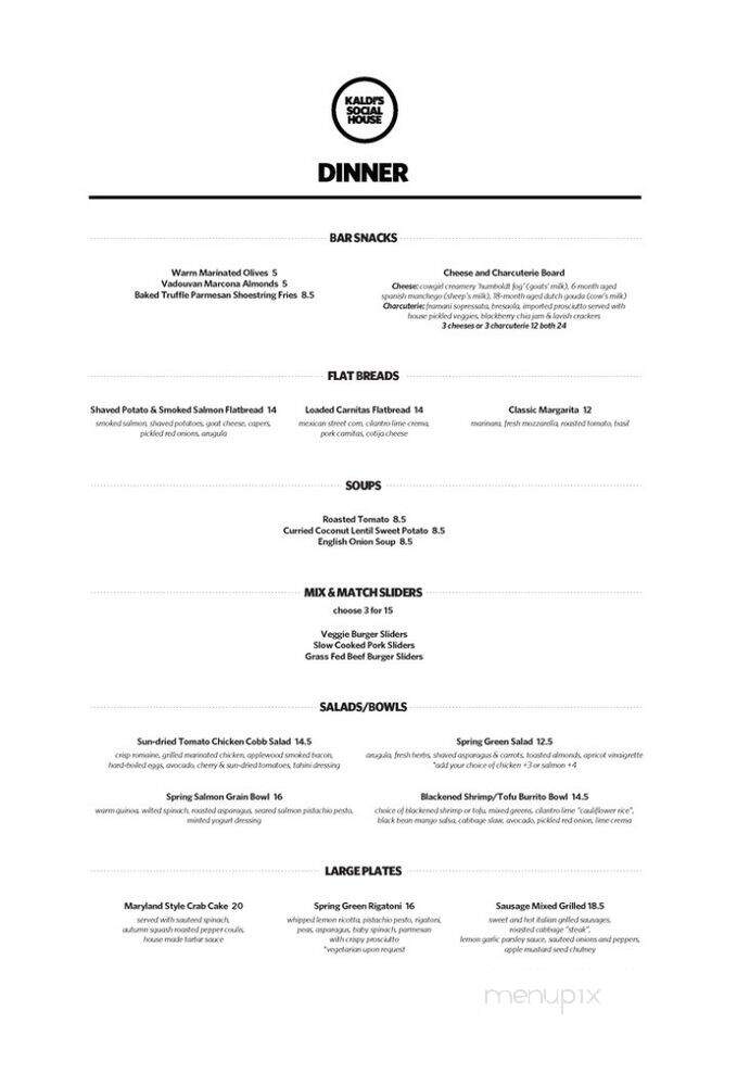 Kaldi's Coffee Bar - Silver Spring, MD menu_pic