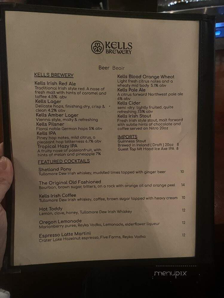 Kell's Brew Pub - Portland, OR menu_pic