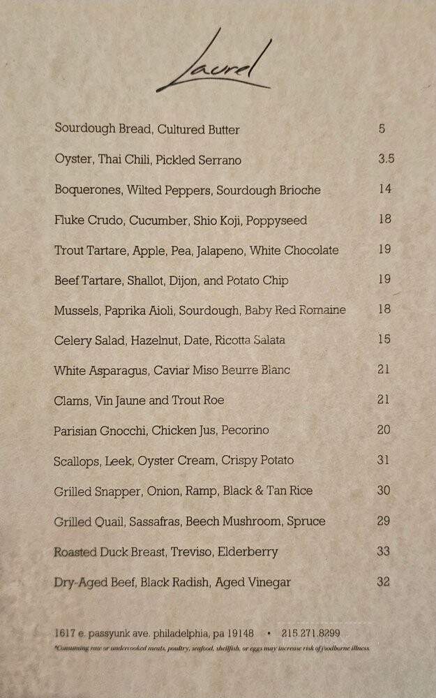 Laurel - Philadelphia, PA menu_pic