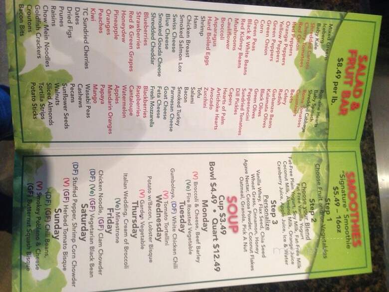 Leaf Salad Bar - East Lansing, MI menu_pic