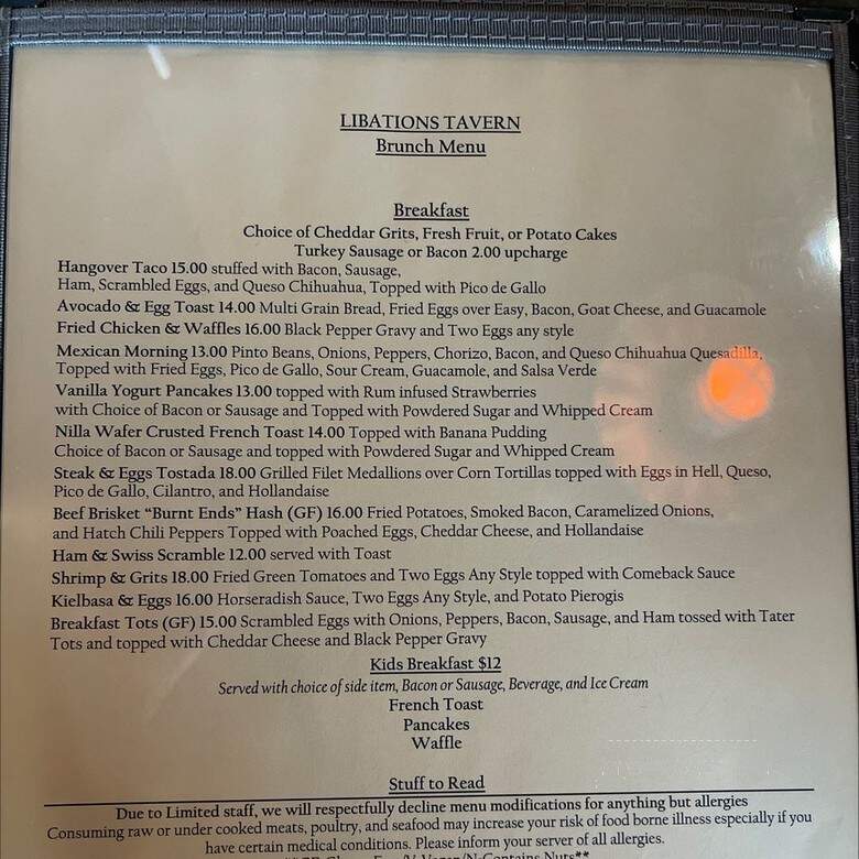Libations - Millersville, MD menu_pic