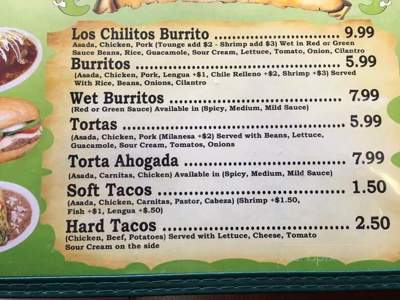 Los Chilitos Restaurant - South El Monte, CA menu_pic