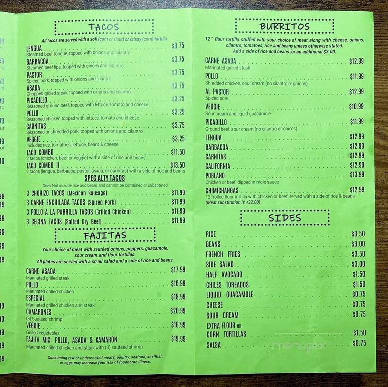 Los Sarapes - Manchester, CT menu_pic