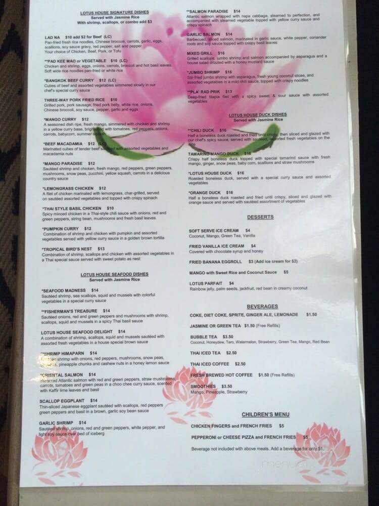 Lotus Thai House - Cleveland Heights, OH menu_pic