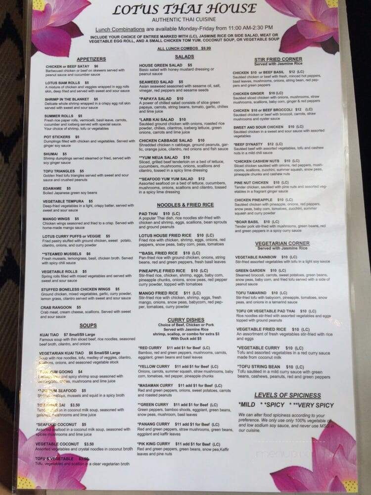 Lotus Thai House - Cleveland Heights, OH menu_pic