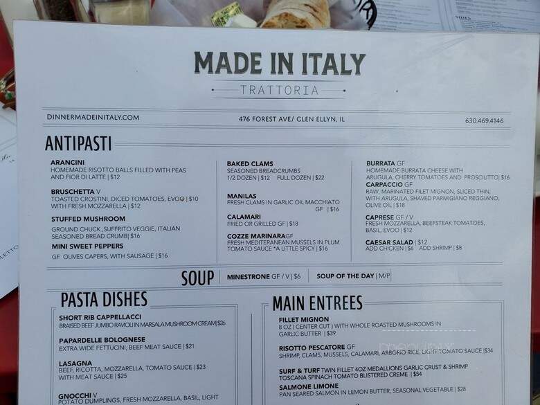 Made in Italy - Glen Ellyn, IL menu_pic