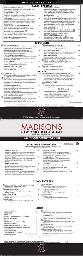 Madison's New York Grill and Bar - Boca Raton, FL menu_pic