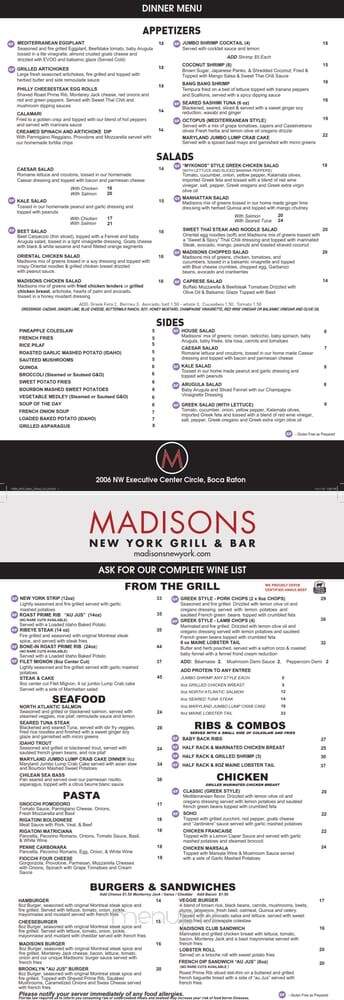 Madison's New York Grill and Bar - Boca Raton, FL menu_pic