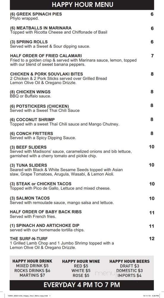 Madison's New York Grill and Bar - Boca Raton, FL menu_pic