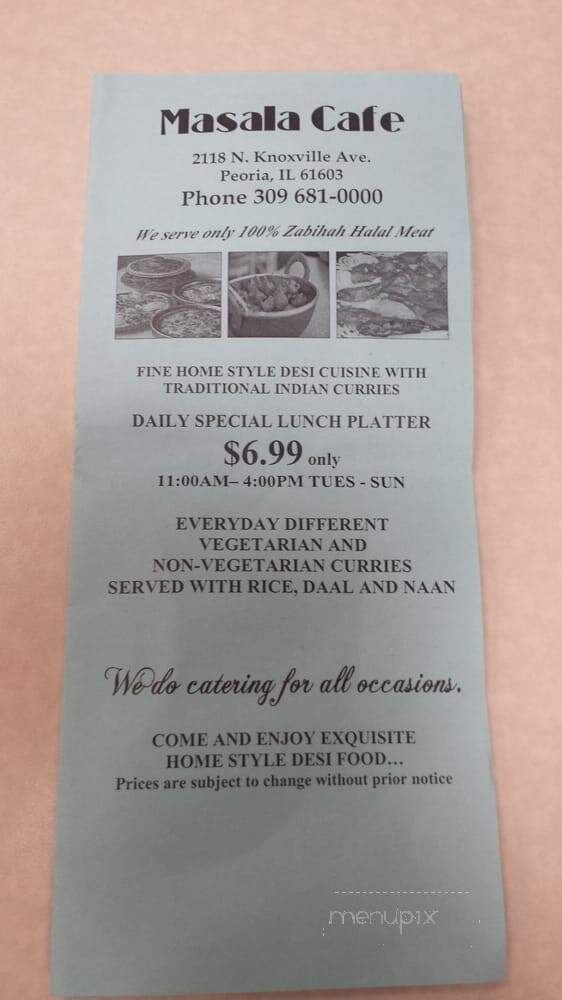 Masala Cafe - Peoria, IL menu_pic