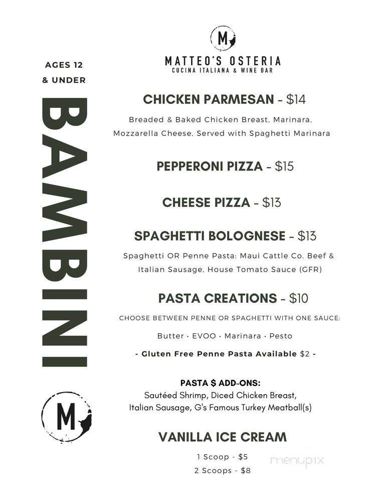 Matteo's Osteria - Kihei, HI menu_pic
