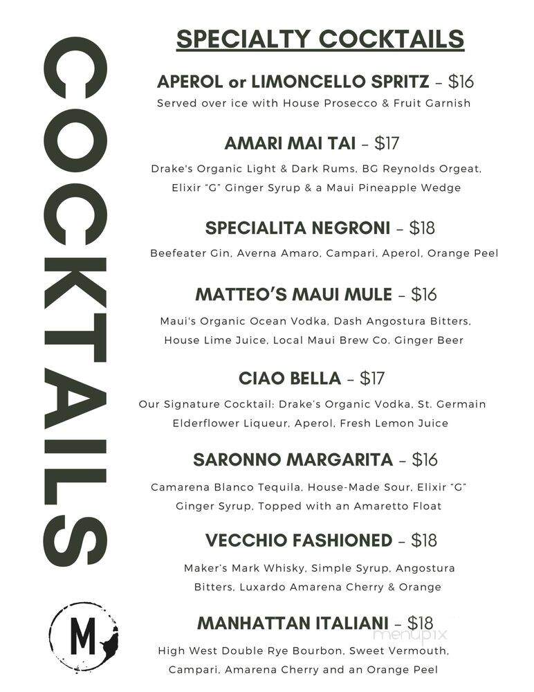 Matteo's Osteria - Kihei, HI menu_pic