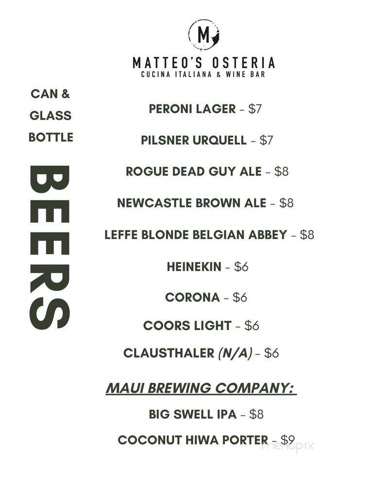 Matteo's Osteria - Kihei, HI menu_pic