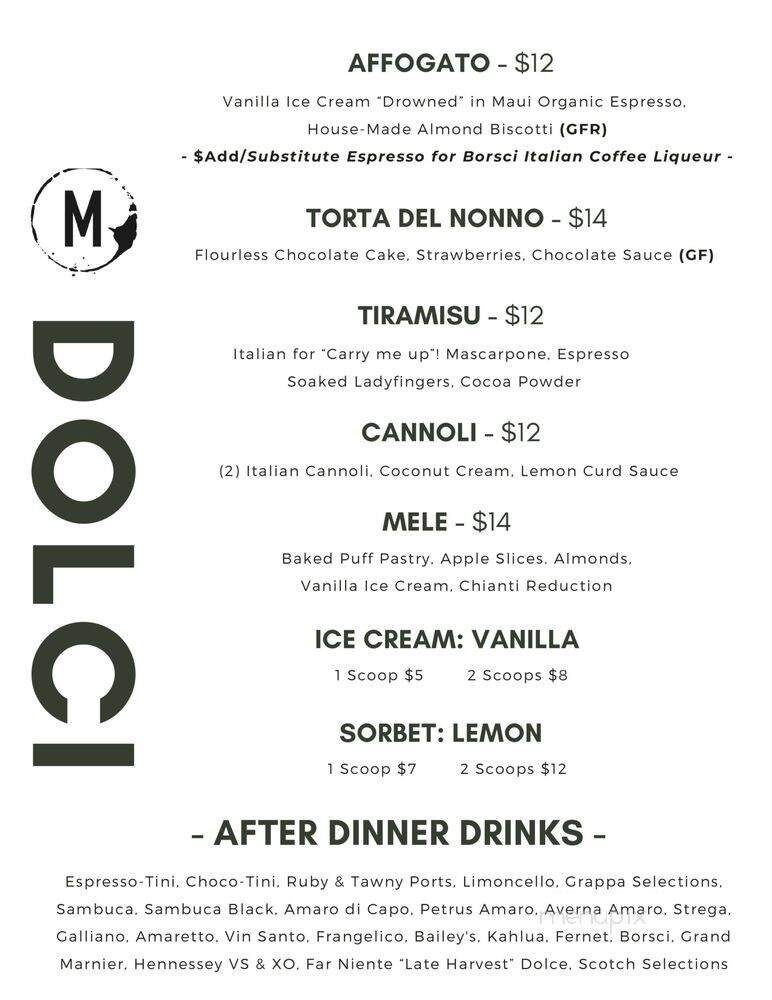 Matteo's Osteria - Kihei, HI menu_pic