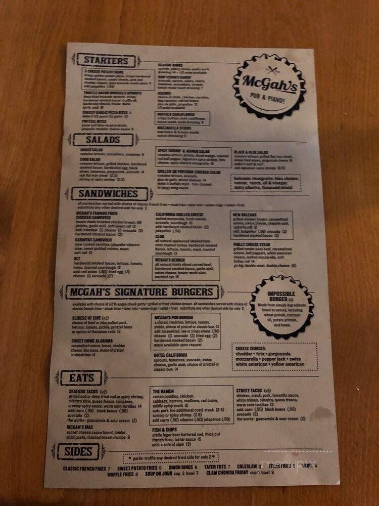 McGah's Pub & Pianos - Danville, CA menu_pic
