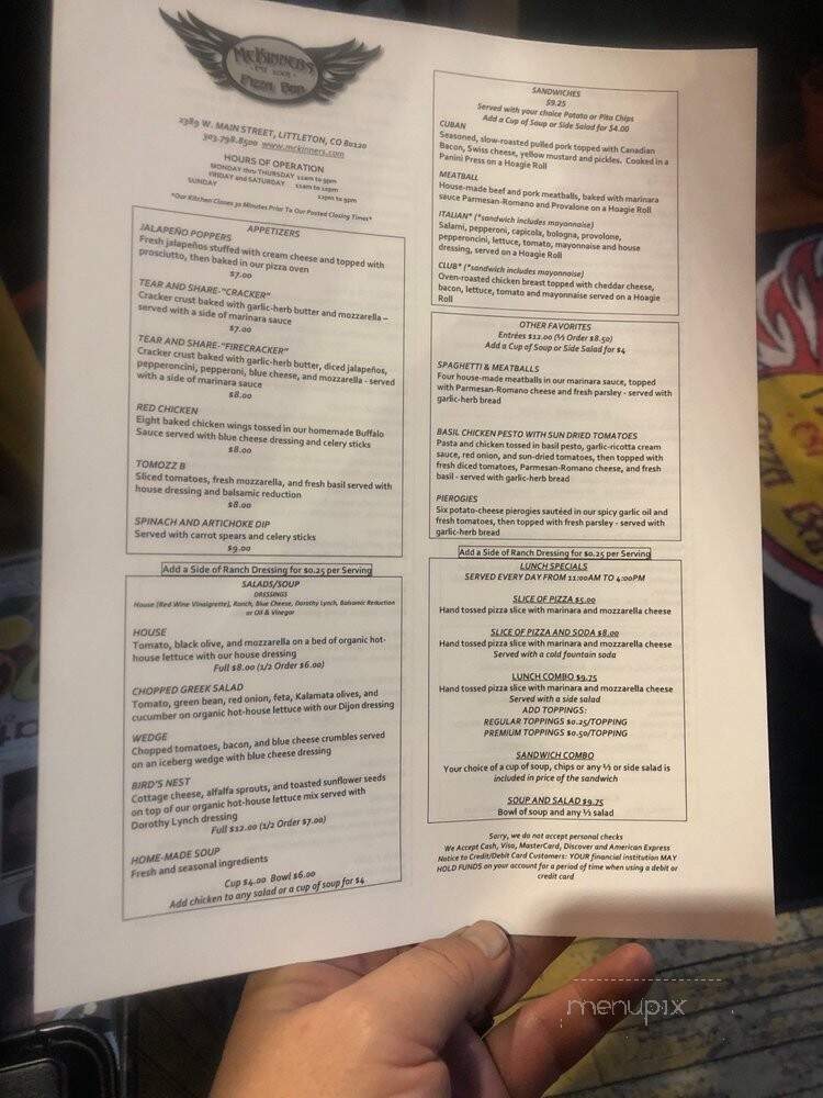 McKinner's Pizza Bar - Littleton, CO menu_pic