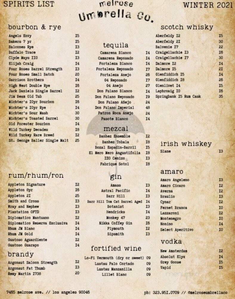 Melrose Umbrella Company - West Hollywood, CA menu_pic