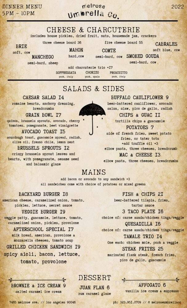 Melrose Umbrella Company - West Hollywood, CA menu_pic
