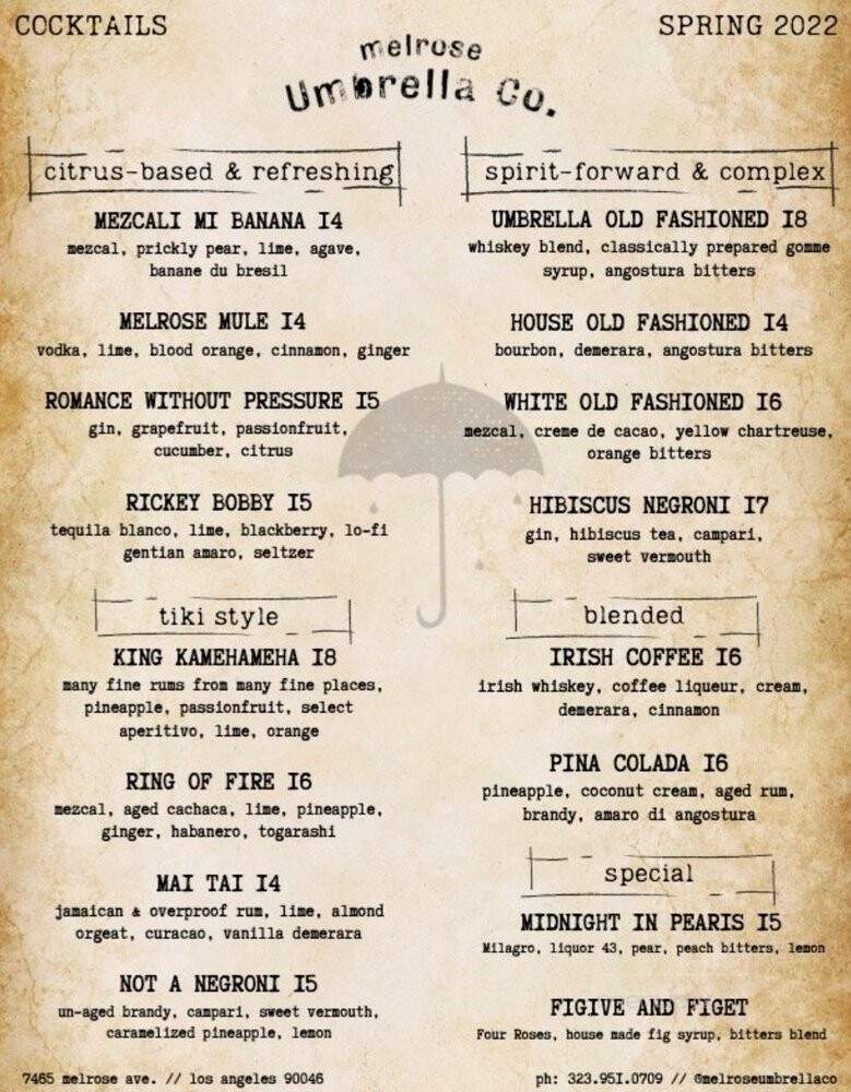 Melrose Umbrella Company - West Hollywood, CA menu_pic