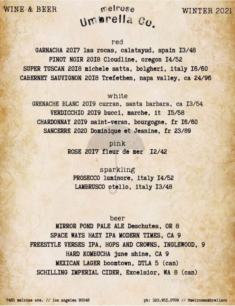 Melrose Umbrella Company - West Hollywood, CA menu_pic