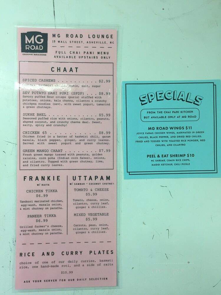 MG Road - Asheville, NC menu_pic