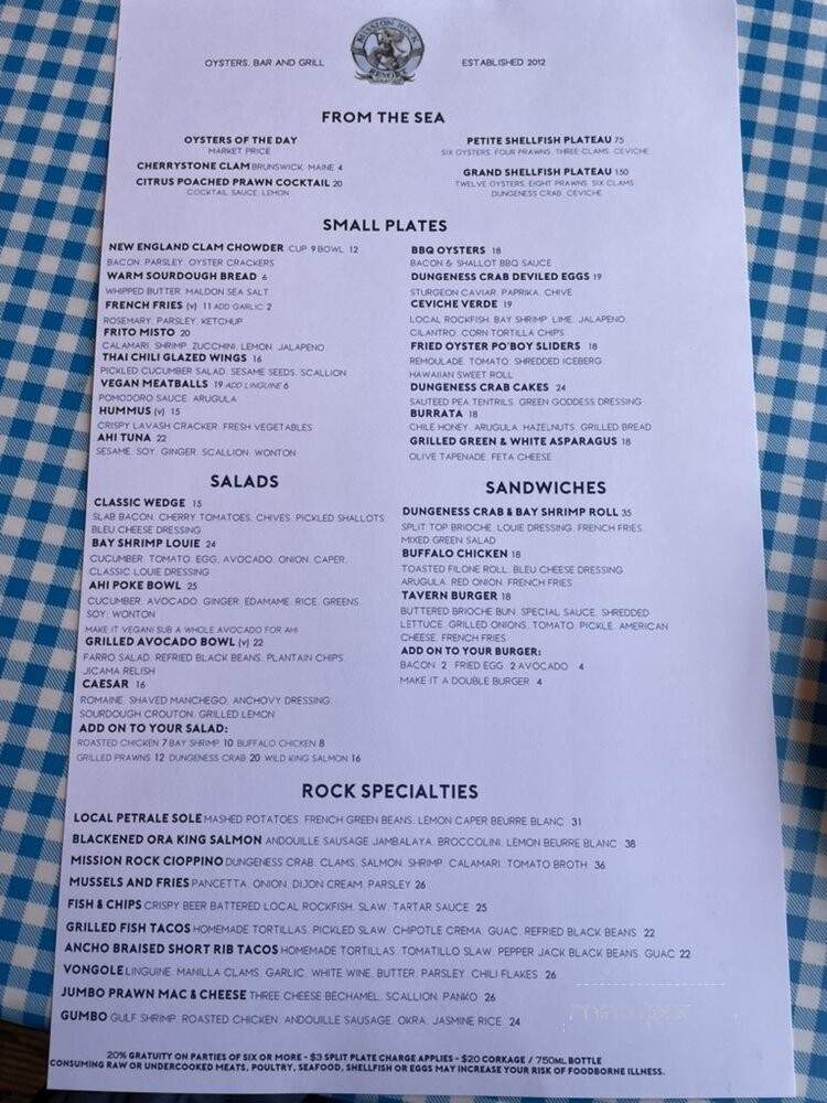 Mission Rock Resort - San Francisco, CA menu_pic