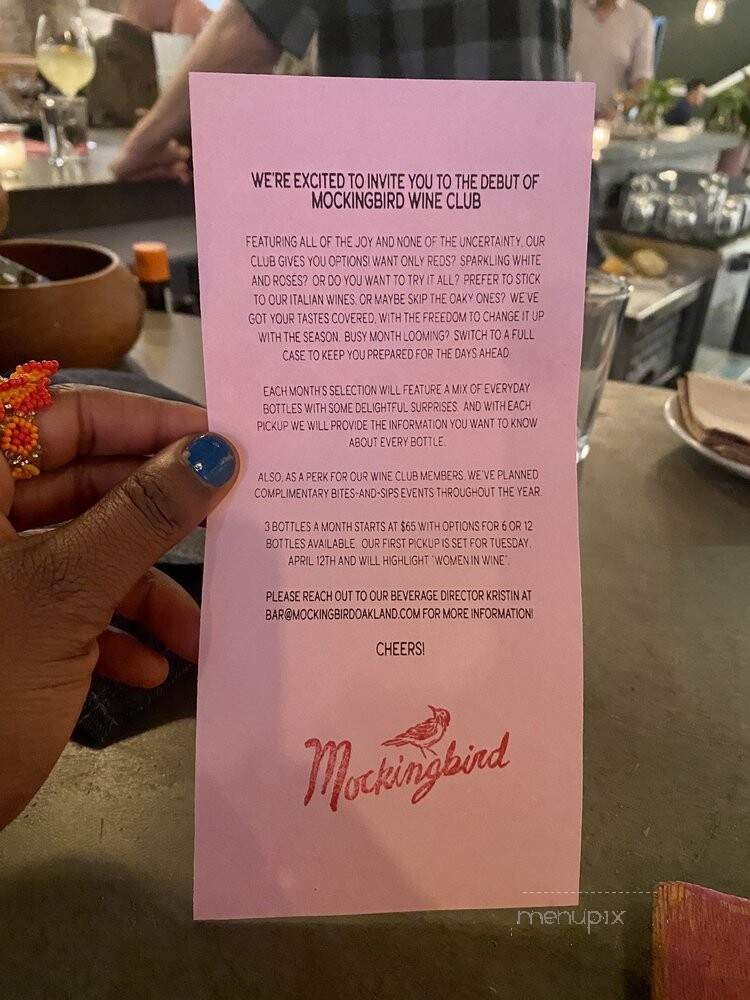 Mockingbird - Oakland, CA menu_pic