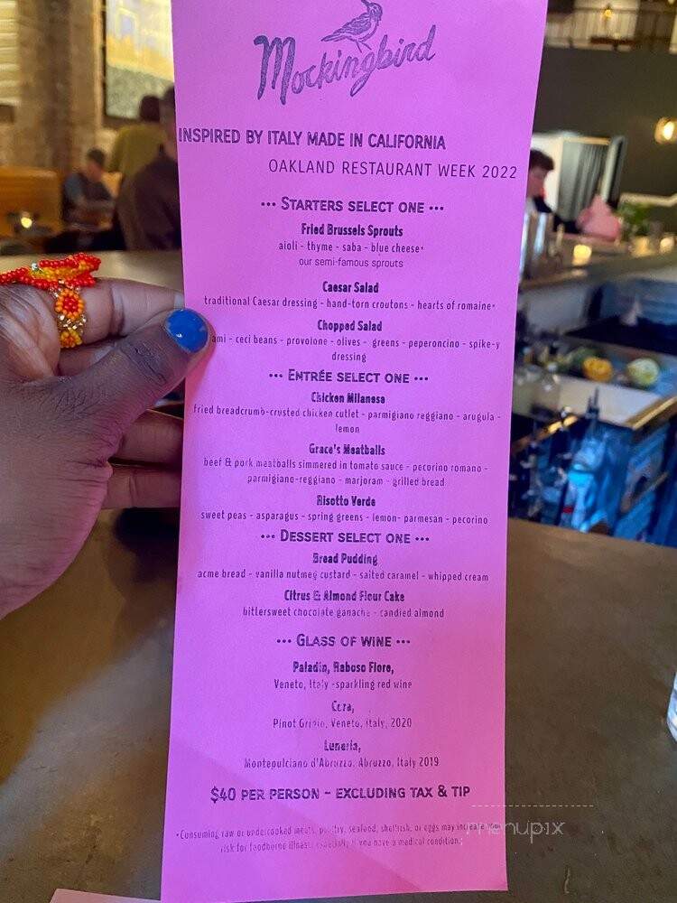 Mockingbird - Oakland, CA menu_pic