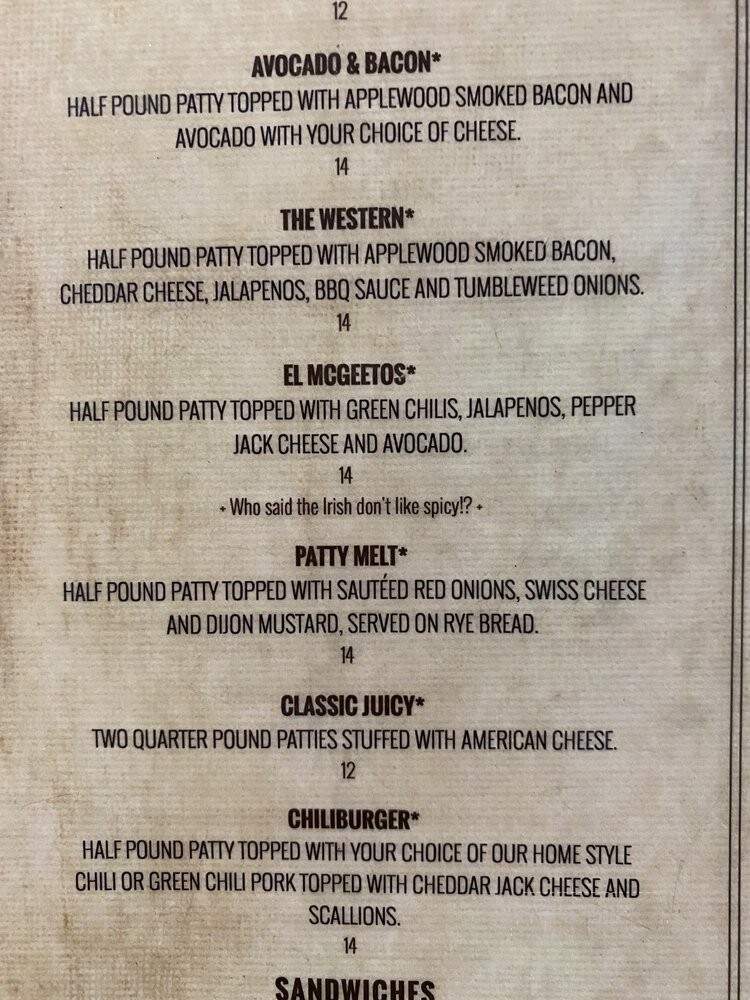 Monsoons Tap - Tucson, AZ menu_pic