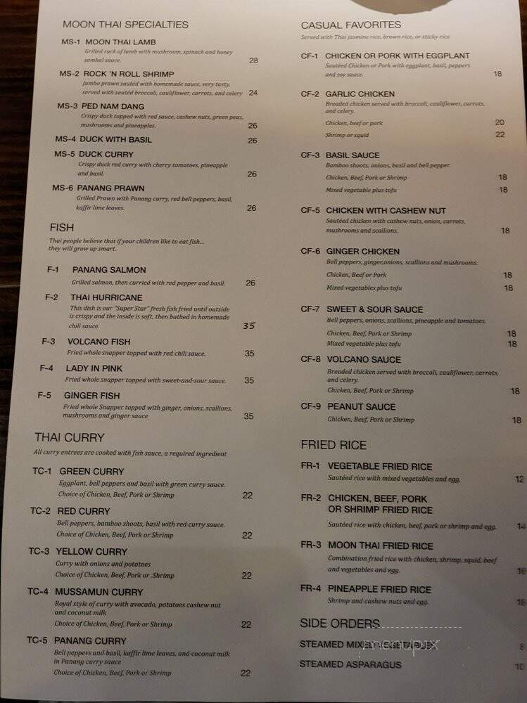 Moon Thai Restaurant - Miami, FL menu_pic