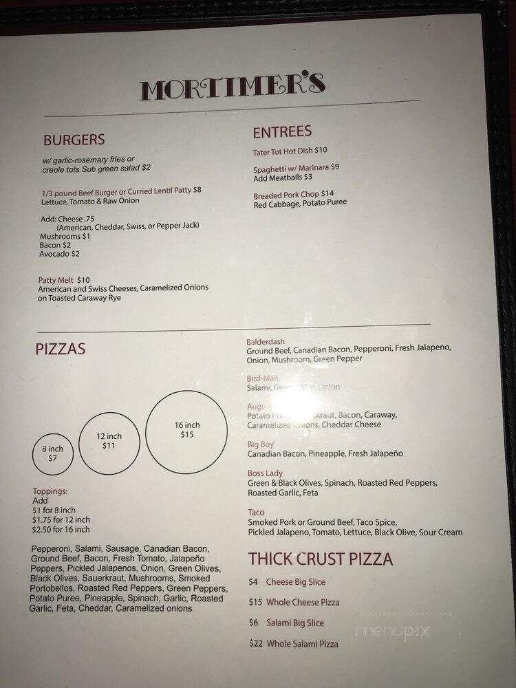 Mortimer's Bar and Restaurant - Minneapolis, MN menu_pic